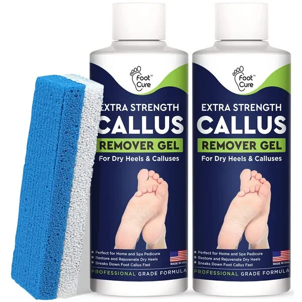 Callus Remover for Feet with Extra Strength Gel & Foot Pumice Stone Set - Easy Way to Remove Hard Calluses & Dead Skin Build-Up - Professional At-Home Foot Care for Men & Women - Made in the USA