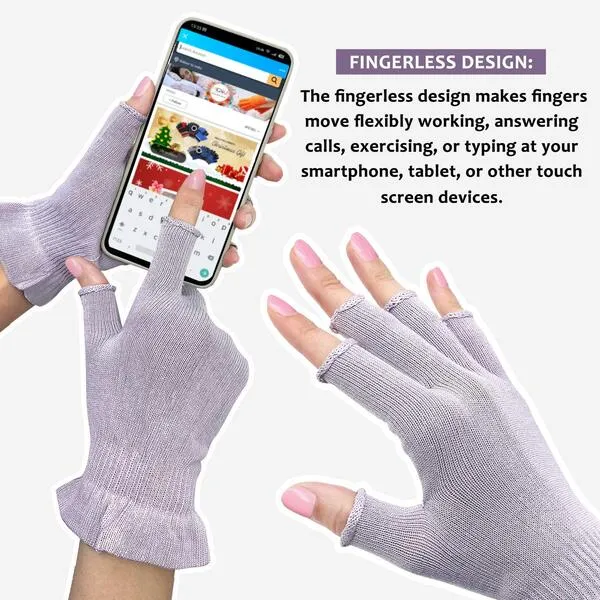 MIG4U 3 Pairs Fingerless Moisturizing Gloves, Half Finger Touchscreen Beauty Glove for Eczema, SPA, Dry Hands, Skin Treatment, Summer Sun UV Protection, Pale Purple, L/XL