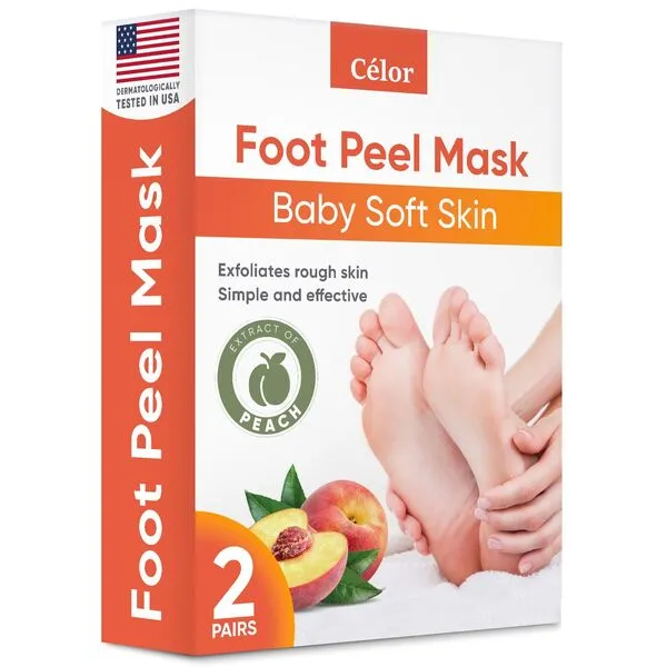 Foot Peel Mask Peach (2 Pairs) - Foot Mask for Baby Soft Skin - Remove Dead Skin, Dry, Cracked Feet & Callus, Foot Spa, Made with Aloe Vera Extract for Women and Men Feet Peeling Mask Exfoliating