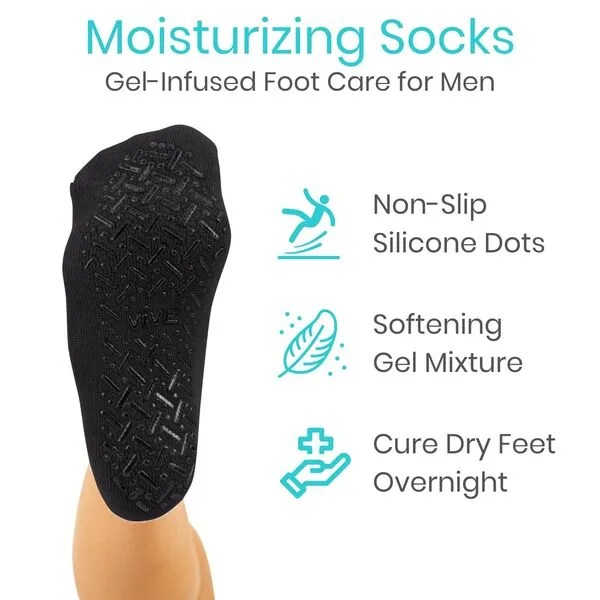 Vive Moisturizing Socks for Men (2 Pair) - Gel Lining for Dry Cracked Feet, Skin - Lotion Cream Infused Essential Oils & Aloe - Heel Repair Spa Treatment Set for Soften Foot Women (Large)