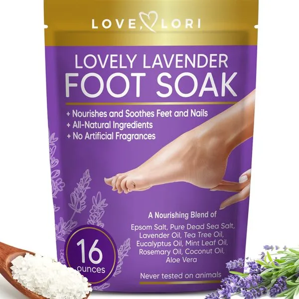 Lavender Foot Soak (16oz)– Body Detox Foot Soak for Dry Cracked Feet - Lavender Oil & Tea Tree Oil Foot Soaker – Pedicure Supplies for Foot Spa Soak, Foot Soak Tub & Foot Detox