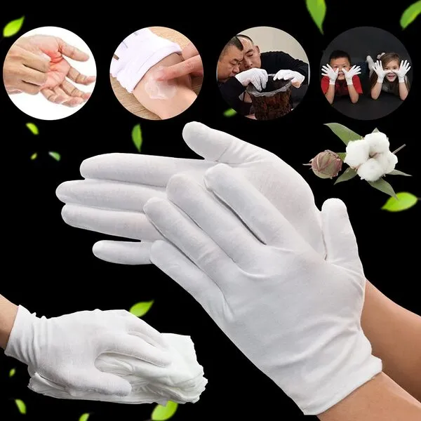 24 Pcs White Cotton Gloves for Dry Hands Moisturizing Gloves Overnight Eczema Gloves Kids Sleep Gloves for Women Cosmetic Jewelry Silver Moisturizing Coin Inspection Gloves