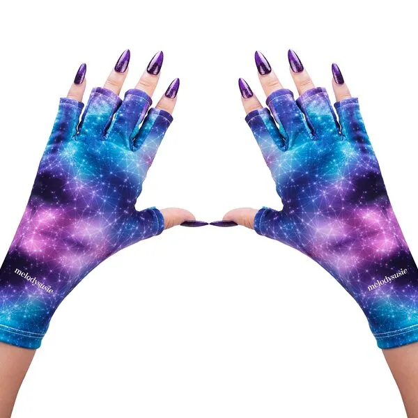 MelodySusie UV Gloves for Nails, UV Lamp Gloves for Manicures Protection, Starry Night Gel Manicure Gloves, Nail Art Skin Care Fingerless UV Shield Gloves