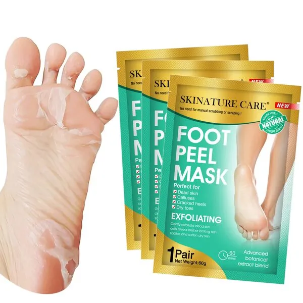 SKINATURE CARE Foot Peel Mask, 3 Pack of Exfoliating Foot Mask for Cracked Heels and Dead Skin, Calluses Remover - Moisturize, and Repair Rough Heels