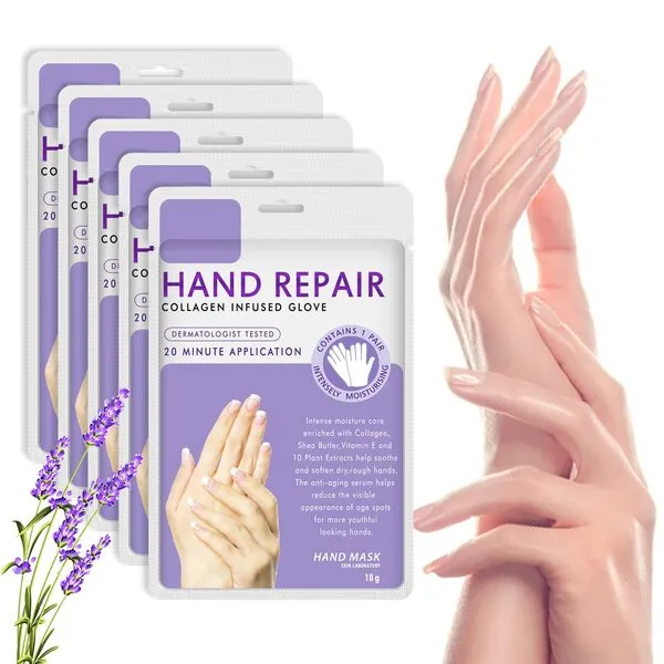 SHIFAKOU Hand Mask 5 Pairs, Hand Mask Moisturizing Gloves for Dry Hand Spa Mask Contain Natural Plant Extracts Vitamin C, Repairing Rough,Dry, Aging Skin, Suitable for Hand Moisturizing,Winter