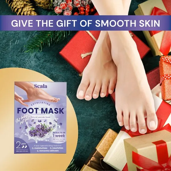 Scala Foot Peel Mask Treatment (2 Pack) Dead Skin Remover For Feet, Dry Cracked Feet, Exfoliator Gel Fixes Cracked Heels, Peeling Reveals Baby Soft Smooth Skin, Lavender - Birthday Gifts for Women