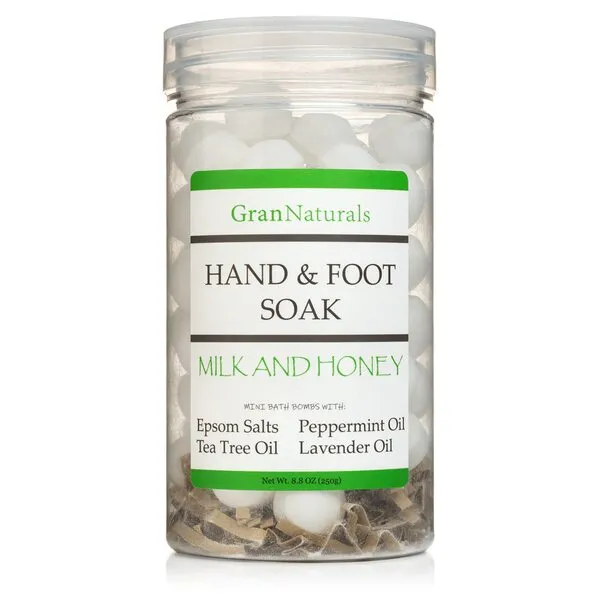 GranNaturals Mini Bath Bombs for Hand and Foot Soak - Milk + Honey - Manicure & Pedicure Epsom Salts Fizz Balls for Softening Skin, Cuticles & Calluses - Tea Tree, Lavender, Peppermint Essential Oils