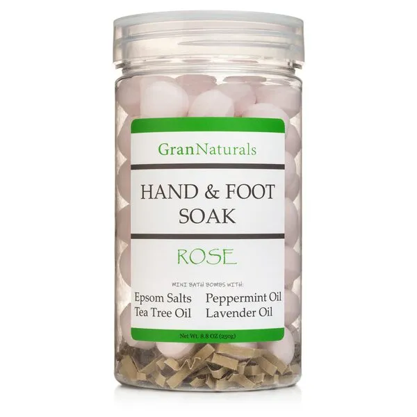 GranNaturals Mini Bath Bombs for Hand and Foot Soak - Rose - Manicure & Pedicure Epsom Salts Fizz Balls for Softening Skin, Cuticles & Calluses - Tea Tree, Lavender, Peppermint Essential Oils