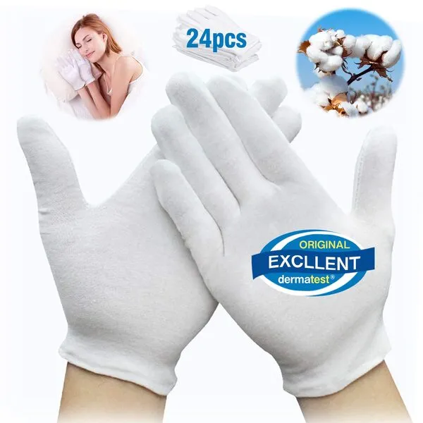 Cotton Gloves Kids 24pcs Soft White Gloves Moisturizing Eczema Gloves for Dry Hands SPA Inspection (XS)