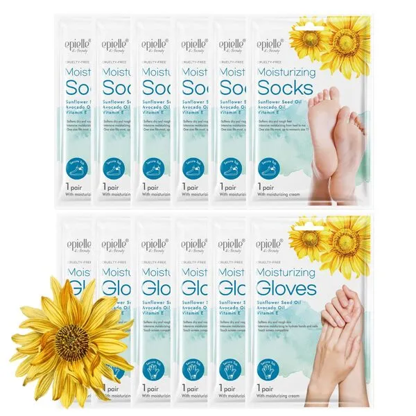 NEW Epielle Moisturizing Hand & Foot Masks (Glove & Socks 12pk) for Dry Hand, Dry & Cracked heel Spa Masks Sunflower Seed Oil + Avocado Oil + Vitamin E STOCKING STUFFERS