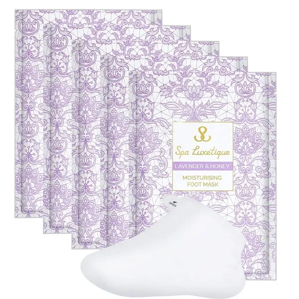 Spa Luxetique Foot Mask - 5 Pairs Lavender & Honey Foot Spa Masks for Baby Foot Moisturizing Socks for Rough Dry Cracked Feet Dead Skin Relaxing Soft Feet Treatment Women & Men Foot Care Set Gifts