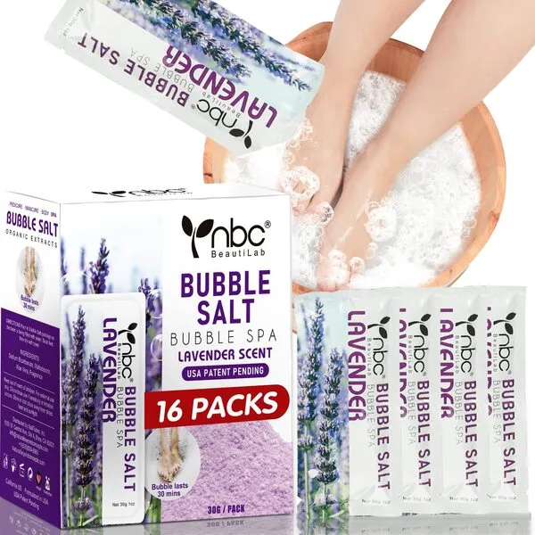 Foot Soak,Bubble Foot Bath Spa Foot Salt Soak Home Pedicure Kit Foot Soap Pedicure Supplies for Stubborn Foot Odor Tired Dry Cracked Feet Foot Care for Women Men 16 Packs A Box,Lavender