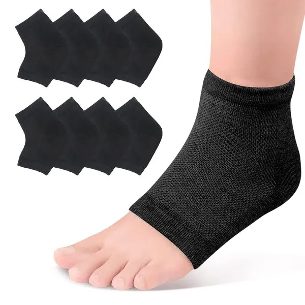 SERAPHY 4 Pairs Moisturizing Heel Socks Gel Linked Open Toe for Cracked Dry Heel, Women Men SPA Footcare Gel Socks, Black