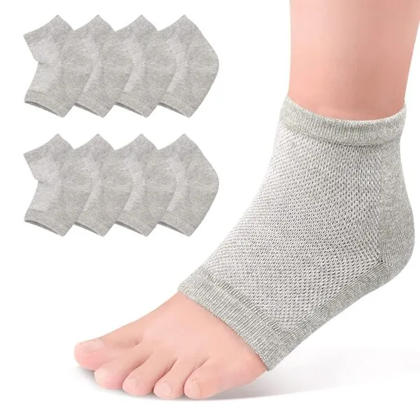 SERAPHY 4 Pairs Moisturizing Heel Socks Gel Linked Open Toe for Cracked Dry Heel, Women Men SPA Footcare Gel Socks, Grey