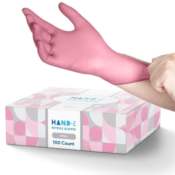 Hand-E Touch Pink Nitrile Disposable Gloves - Esthetician, Nail Tech, Hair Dye & Stylist, Cleaning Gloves