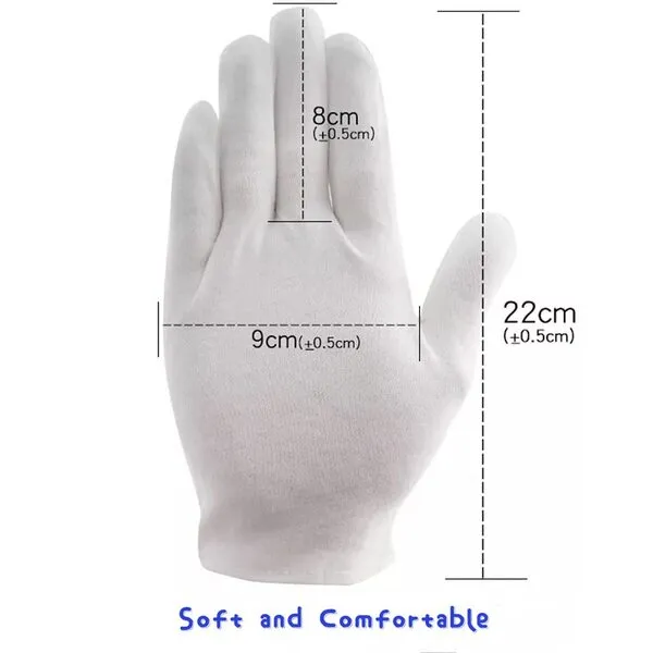 48 Pcs XL White Cotton Gloves for Dry Hand Moisturizing Cosmetic Eczema Hand Spa and Coin Jewelry Inspection Soft, Breathable, Washable & Stretchy Cloth for Multi-Purpose.