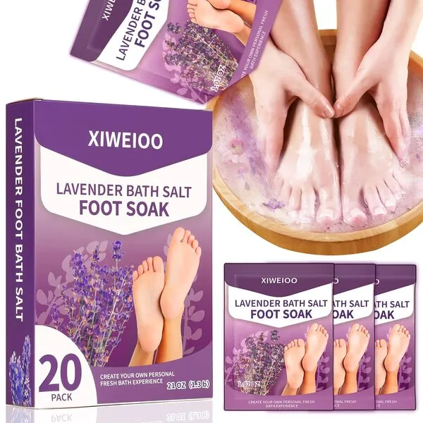 Foot Soak Salts with Epsom Salt for Soaking Lavender Pedicure Foot Bath- 20 Pack Bath sea Salts Foot spa Products kit 21 oz