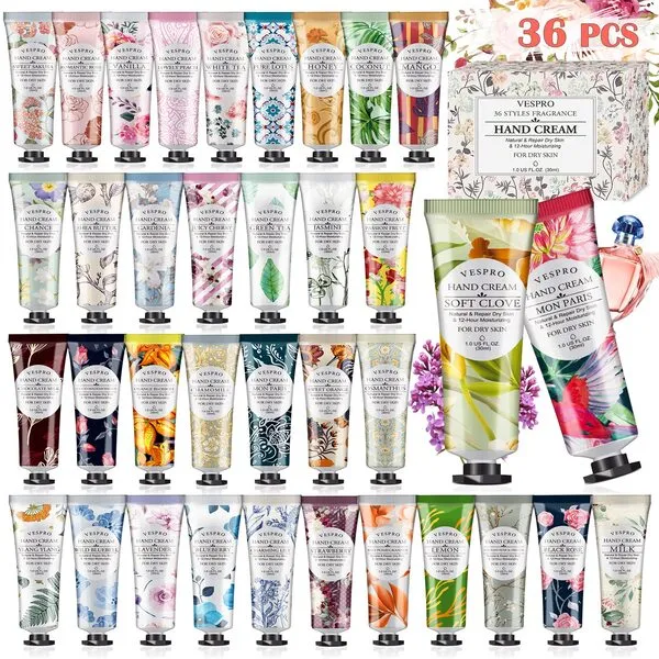 VESPRO 36 Pack Plant Fragrance Hand Cream, Moisturizing Hand Care Cream Gift Set,Mini Hand Lotion Travel Size in Bulk,Gifts for Women,Mom,Sister,Yourself-36 Different Scented/30ml