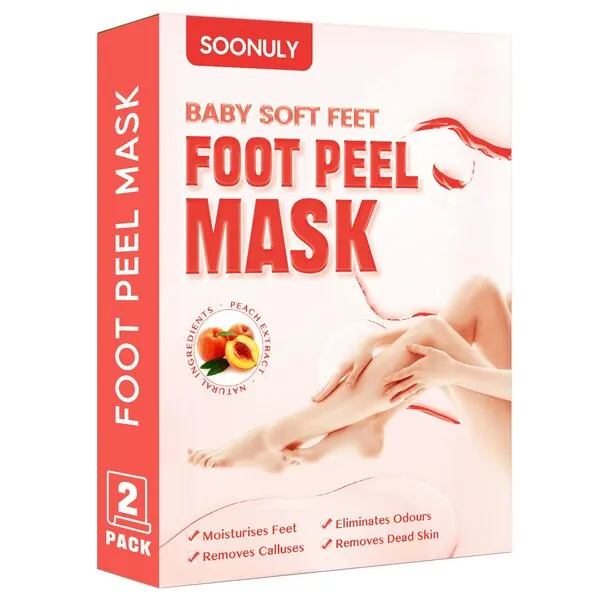 Soonuly Foot Peel Mask with Peach - 2 Pack Exfoliating Foot Mask for Dry Cracked Feet, Dead Skin and Calluses - Foot Mask Peel for Baby Soft Feet Peeling Mask