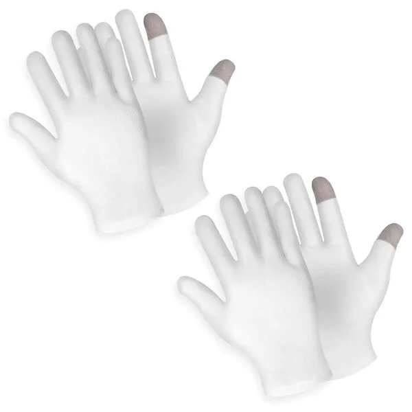 Sibba 2 Pairs Touch Screen Moisturizing Gloves White Cotton Moisturizing Gloves Overnight Bedtime Heal Eczema Sleeping Lotion Hand Spa Treatment Gloves Repair Rough Cracked Dry Chapped Hands Skin