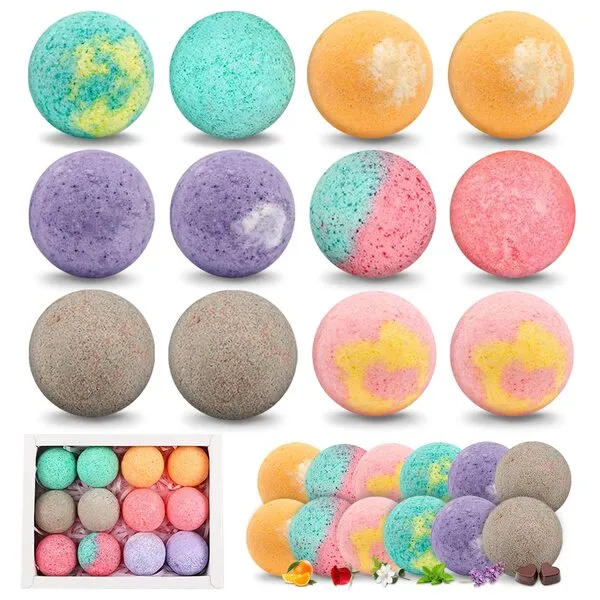 12 pcs Foot Bath Bombs Gift Set for Women, Organic Foot Soak Gift Natural Mini Handmade Bathing Foot Spa Bomb Rich Essential Oils Moisturizing Dry Skin Relaxing Scent