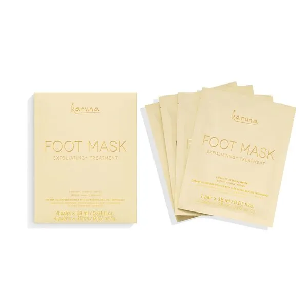 Karuna Exfoliating+ Foot Mask, Peel off Dead Skin, for Dry Cracked Feet in Cream and Oil-infused Booties with Ultra-sonic Sealing Technology, Softens for Smooth Skin, Reformulated (4 Pairs of Foot Masks)