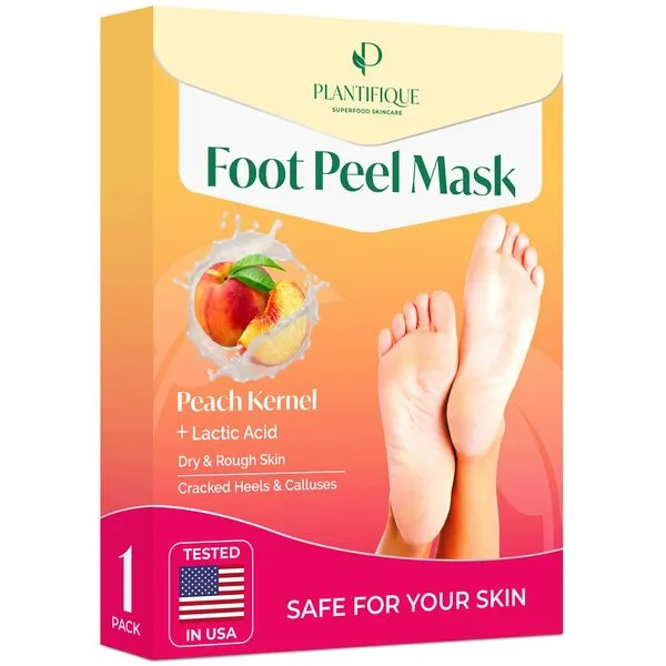 Foot Peel Mask with Peach by Plantifique - 1 Pack Peeling Foot Mask Dermatologically Tested - Repairs Heels & Removes Dry Dead Skin for Baby Soft Feet - Exfoliating Mask for Dry Cracked Feet