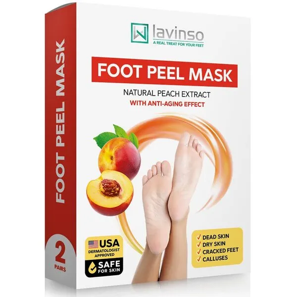 Lavinso Peach Foot Peel Mask for Dry Cracked Feet – 2 Pack - Dead Skin Remover Foot Mask for Cracked Feet and Callus - Exfoliating Feet Peeling Mask for Soft Baby Feet