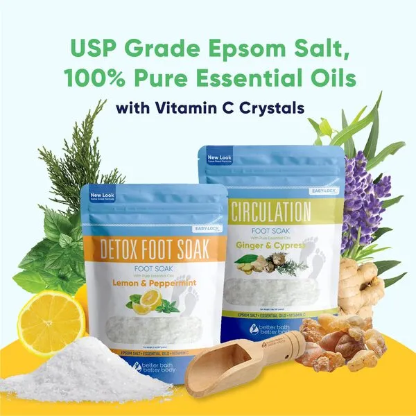 Foot Soak Salts Bundle 2-Pack with Scoop Foot Soaks (2-lbs Each 4-lbs Total) Foot Discomfort, Foot Odor, Soreness, Athlete’s Foot, Dry Feet, Calluses Made in USA with BPA-Free Easy Lock Pouch