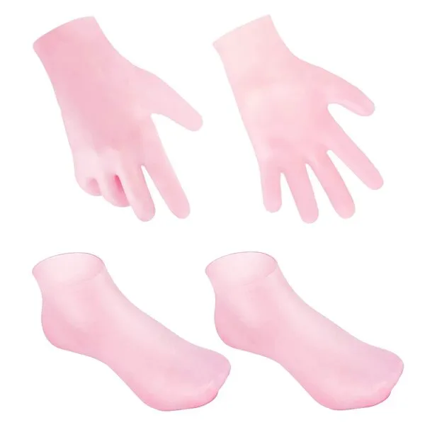 2 Pairs Moisturizing Glove Socks Set, Silicone Gel Spa Socks for Dry Cracked Skin,Silicone Gel Heel Socks Anti Slip,for Foot Hand Softening, Calluses, Foot Care After Pedicure(Pink)