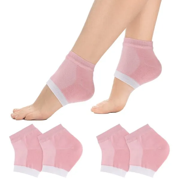 Sibba 2 Pairs Gel Heel Socks Soft Moisturizing Socks for Cracked Heel Treatment Ventilate Open Toe Socks Day Night Care Skin Beauty Spa Treat Dry Hard Foot Men and Women (Pink)