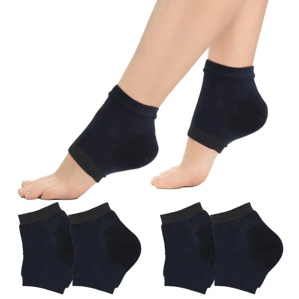 Sibba 2 Pairs Gel Heel Socks Soft Moisturizing Socks for Cracked Heel Treatment Ventilate Open Toe Socks Day Night Care Skin Beauty Spa Treat Dry Hard Foot Men and Women (Black)