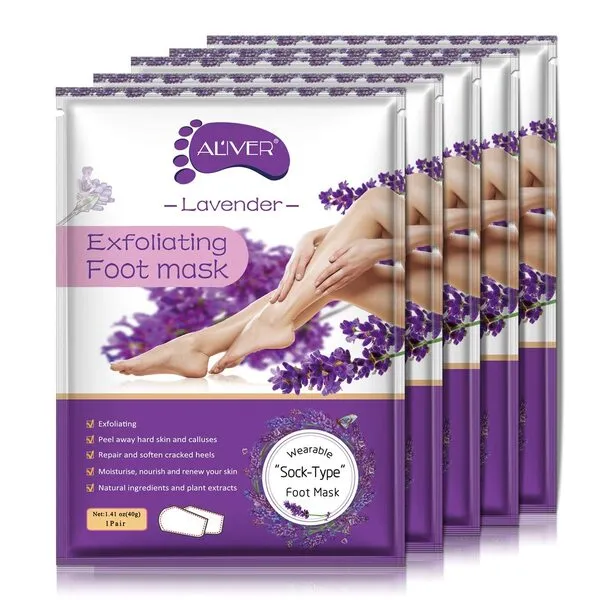 5 Packs Foot Peeling Mask,Exfoliating Callus Peel Booties,Peeling Off Calluses & Dead Skin, Baby Your Foot Naturally in 1 Week (Lavender)