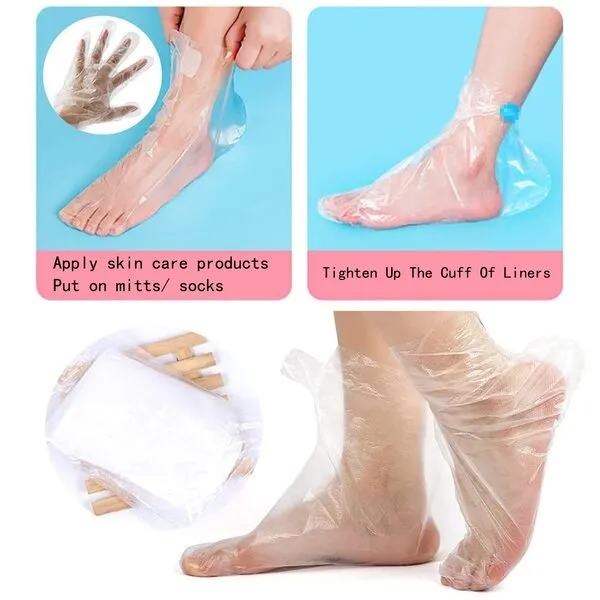 Plastic Disposable Hand Foot Cover, 200 Pcs Clear Thick Food Gloves Foot Paraffin Wax Bath Protector with Fixed Sticker