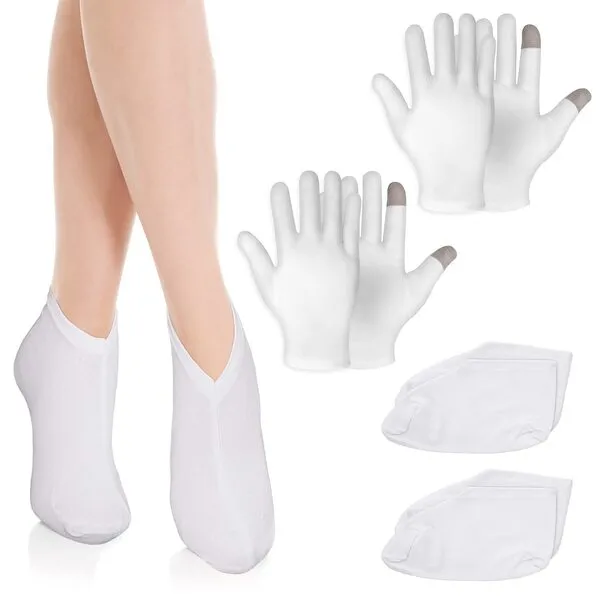 Sibba 4 Pairs Moisturizing Gloves and Socks Touch Screen Moisturizing Gloves for Overnight Bedtime Heal Eczema Sleeping Lotion Hand Spa Treatment Gloves Socks Repair Rough Cracked Dry Chapped Skin