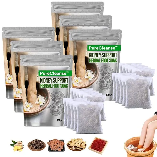 PureCleanse Kidney Support Herbal Foot Soak, Lymphatic Drainage Ginger Foot Soak, Natural Mugwort Herb Foot Soak, Ginger Foot Bath Bag - Pure Cleanse Kidney Support Herbal Foot Soak (60PCS)