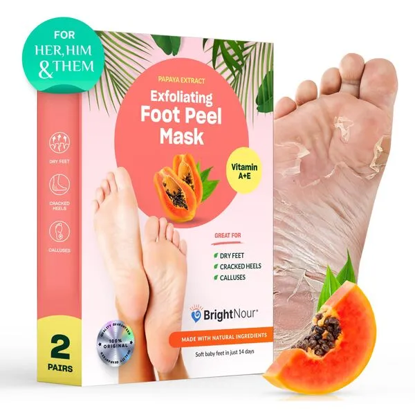 Exfoliating Foot Peel Mask for Dry Cracked Feet, Corn Callus Remover, Toe Cuticle, Cracked Heels, Foot Odor Treatment - Pedicure Foot Care - Natural Ingredients - Foot Exfoliator - For Women & Men