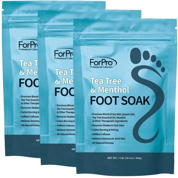 ForPro Tea Tree Oil & Menthol Foot Soak with Sea & Epsom Salt for Toenail Athletes Foot, Stubborn Foot Odor Scent, Softens Calluses & Soothes Sore Tired Feet - 48 Ounces (3 1-lb Packs)