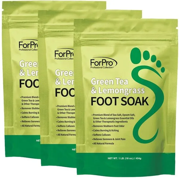 ForPro Green Tea & Lemongrass Foot Soak with Sea & Epsom Salt for Toenail Athletes Foot, Stubborn Foot Odor Scent, Softens Calluses & Soothes Sore Tired Feet - 48 Ounces (3 1-lb Packs)