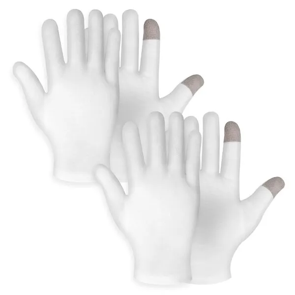 WLLHYF 2 Pairs White Cotton Moisturizing Gloves Spa Touch Screen Gloves Overnight Bedtime Moisturizing Hands Gloves Dry Hands Lotion Gloves Eczema Gloves for Men Women