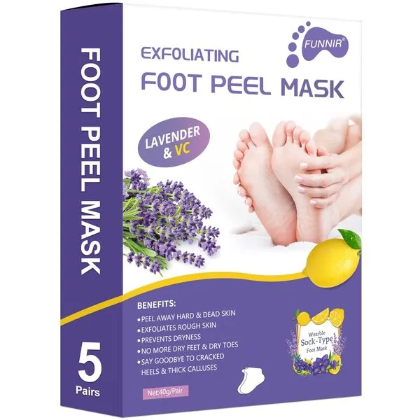 FUNNIR Foot Peel Mask (5 Pack) Exfoliant for Peeling Off Calluses, Natural Exfoliator for Dry Dead Skin, Callus, Repair Rough Heels Soft Smooth Touch (5 Pairs)…