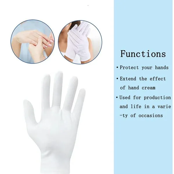 ZXFUTURE 10 Pcs（5pairs） White Cotton Gloves for Dry Hands Moisturizing Gloves Overnight Eczema Gloves Sleep Gloves for Women Cosmetic Jewelry Silver Moisturizing Coin Inspection Gloves