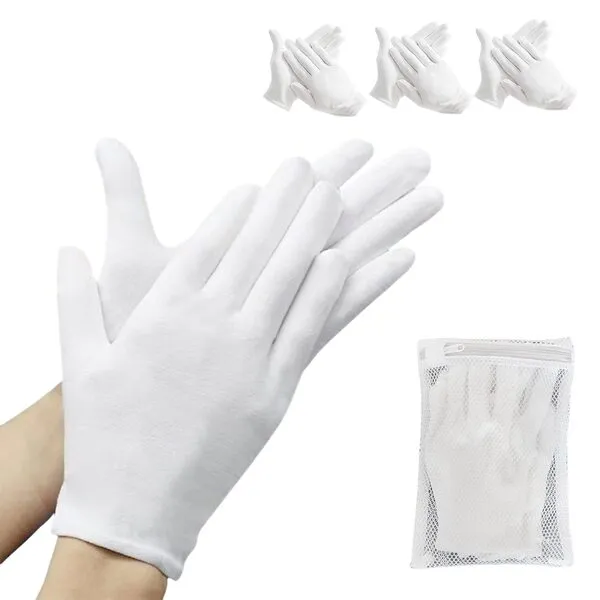 ZFYOUNG 6 Pcs（3pairs） White Cotton Gloves，White moisturizing Gloves, Cotton Gloves for Dry Hands Eczema, White Sleep Gloves for Men and Women, Beauty Coin SPA Cloth Gloves