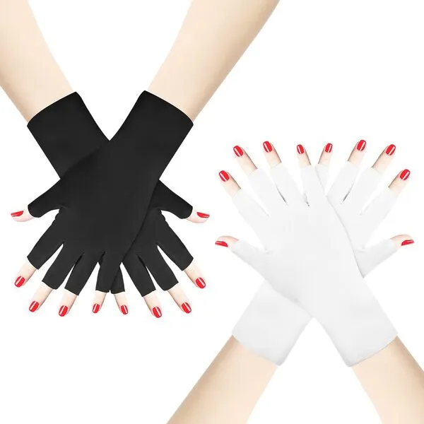 Anti UV Gloves for Gel Nail Lamp, Gel Manicures Glove Professional Protection Stretchy Fingerless Gloves Nail Art Skin Care