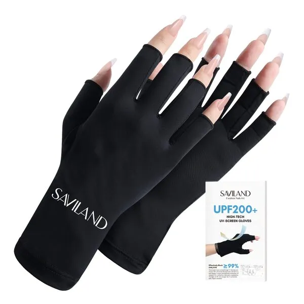 SAVILAND UV Gloves for Nails - 𝐔𝐏𝐅𝟐𝟎𝟎+ High-tech Professional UV Gloves for Manicures, Anti UVA & UVB 𝟗𝟗𝟗+ UV Gloves for Gel Nail Lamp Fingerless UV Gloves Prevent Hands from UV Harm (Black)