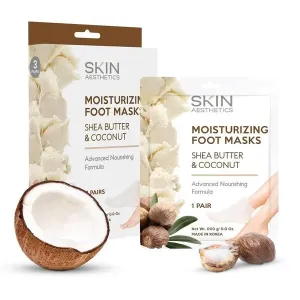 Skin Aesthetics Shea Butter & Coconut Foot Masks Moisturizing Socks - Moisturizes Tired, Dry & Cracked Feet, Exfoliating Hydrating Foot Mask - Cruelty Free Korean Skincare For All Skin Types - 3 Pairs