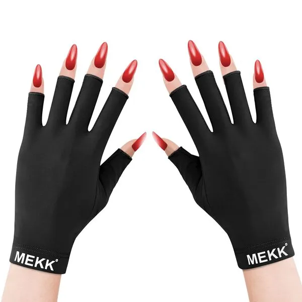 MEKK UV Gloves for Nails, Extra Length UV Light Gloves for Gel Nails UPF99+ UV Gloves Skin Care UV Protection Gloves Professional Manicure Gloves UV Protection UV Nail Gloves (Black)