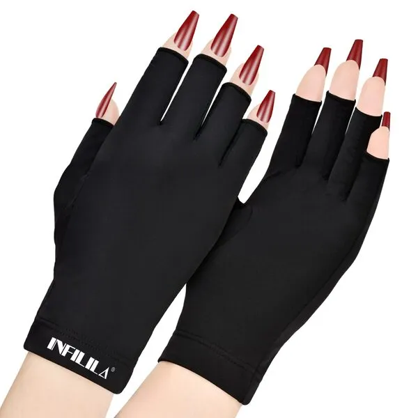 UV Gloves for Nails, INFILILA Anti UV Light Gloves for Gel Nails, Professional UPF 99+ UV Protection Gloves for Gel Manicure Skin Care Fingerless Gloves for Protecting Hands from UV Nail Lamp (Black)