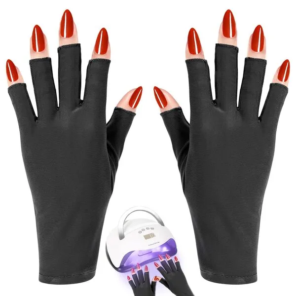 RAYOCON UV Gloves for Nails,𝐔𝐏𝐅𝟓𝟎+ UV Protection Gloves for Manicures,Fingerless Gloves for Protecting Hands from Nails UV Light(Black)