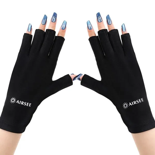 AIRSEE Anti UV Gloves for Nail Lamp, Professional UPF50+ UV Protection Gloves for Manicures Nail Art, Fingerless Gloves